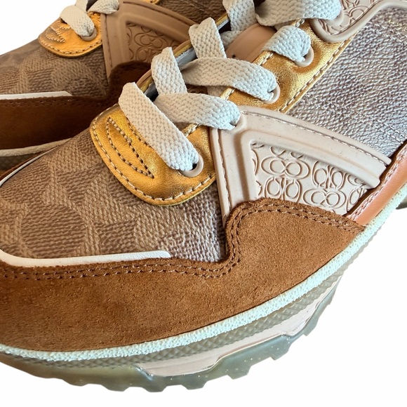 NEW— COACH C143 Brown and Cream Women's Sneakers Athletic shoes 🤎🩷 - Picture 8 of 11